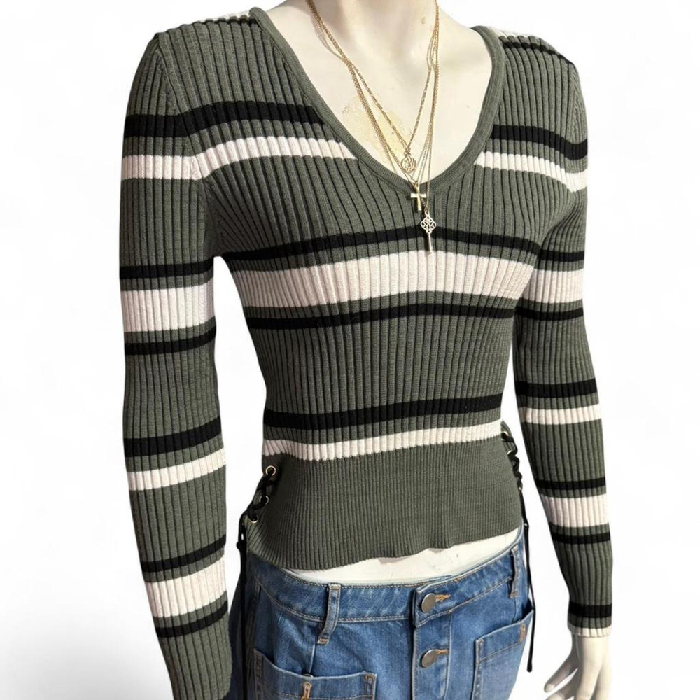 Y2K Green and black striped long sleeve top